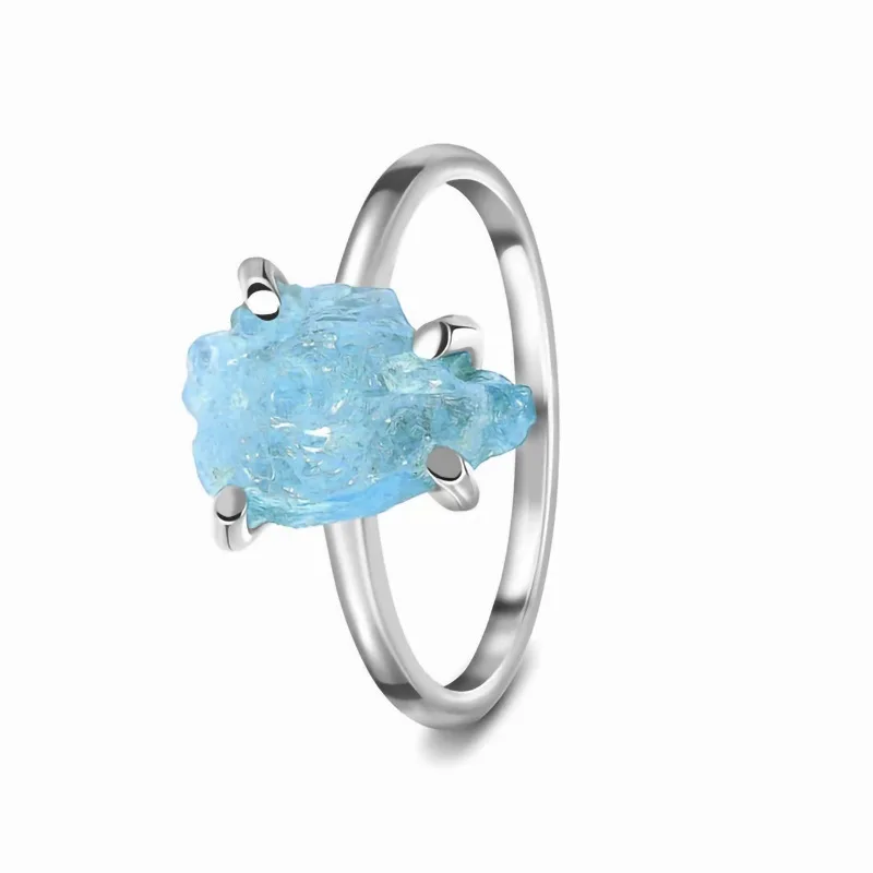 New Solid 925 Sterling Silver Waterproof Tarnish Free Raw Crystal Ring Gemstone Moonstone Statement Jewelry for Women