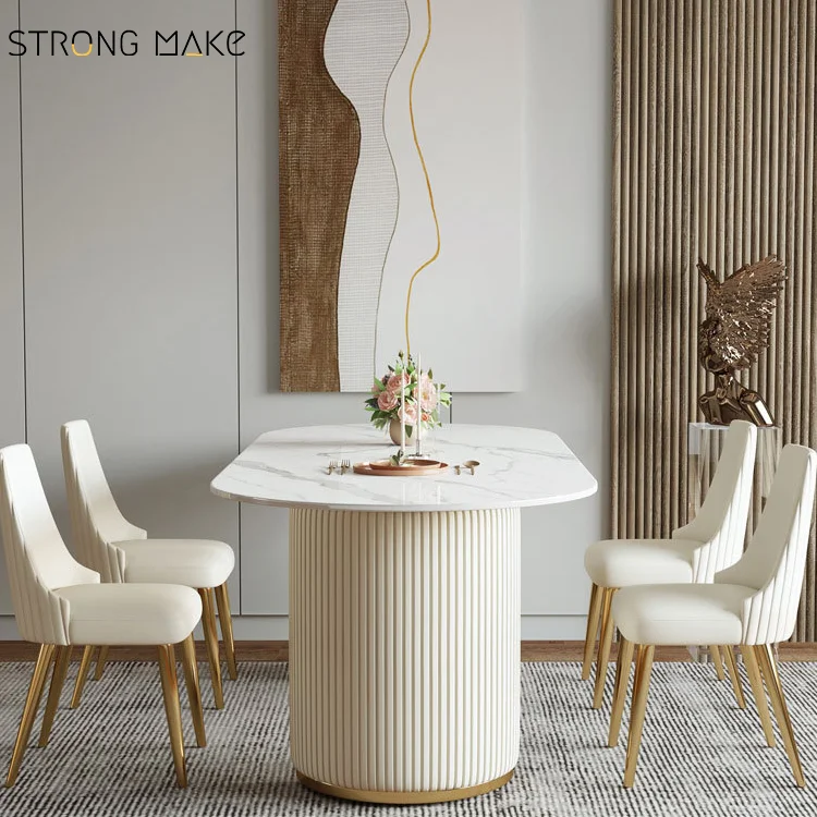 Contemporary Nordic White Mables Dinning Table Modern 4 Seater Oval Small Marble Dining Table Set 4 Chairs