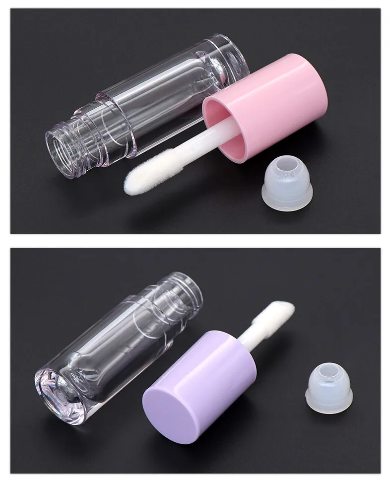 Custom Logo Packaging 6.5ml Empty Lip gloss Tube Cosmetic Empty Pink Round Lipgloss Tube With Big Brush