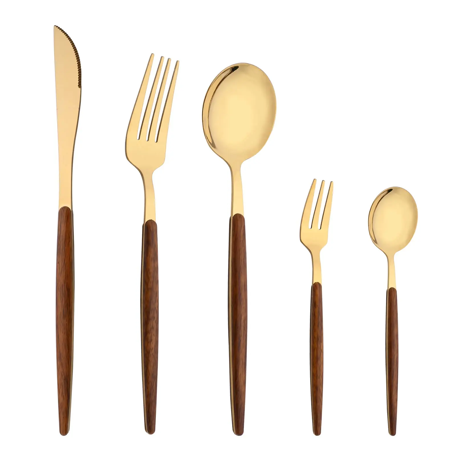 Manufacturer Wholesale Top Seller 2023 Amzn Stainless Steel Simulated Wooden Handle Gold Flatware Set