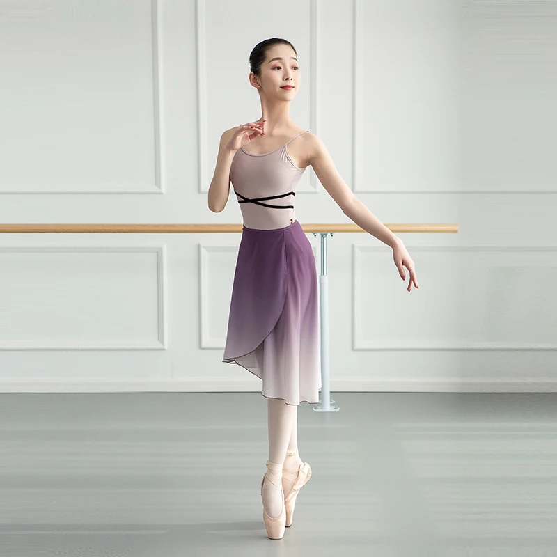 Wholesale Ballerina Training Midi Gradient Pink Wrap Chiffon Dance Skirt