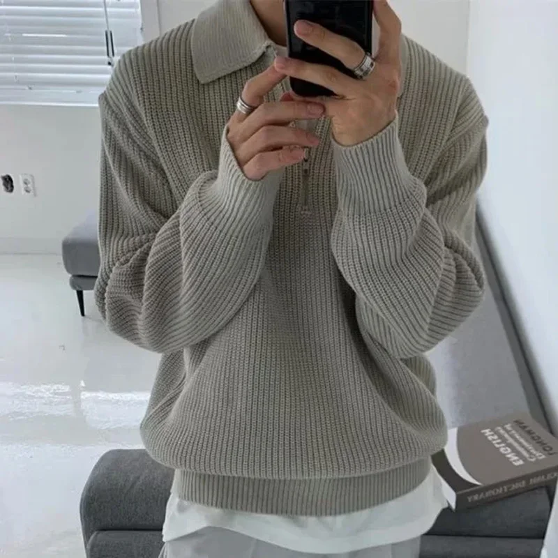 2024 ODM&OEM New Vintage Sweater Men Fashion Custom Versatile Casual Knitwear Half Zip Long Sleeves Loose Fitting Knit Sweater