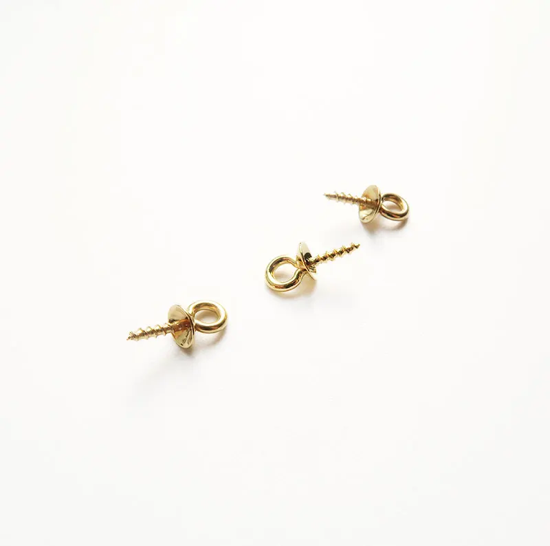 Stainless Steel Cup Pearl Bail Pin Peg Pendants Gold Screw Eye Pinch Bails for Jewelry Making