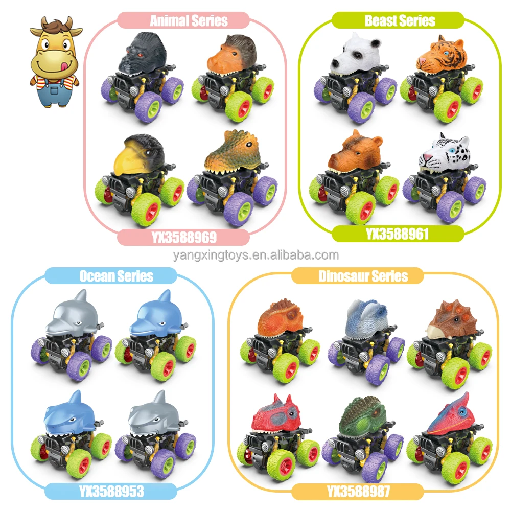 Wholesale Cartoon Inertia Car Toy Die cast 360 Degree Rotation 4 wheels Friction Vehicle Off-Road Engineering Truck