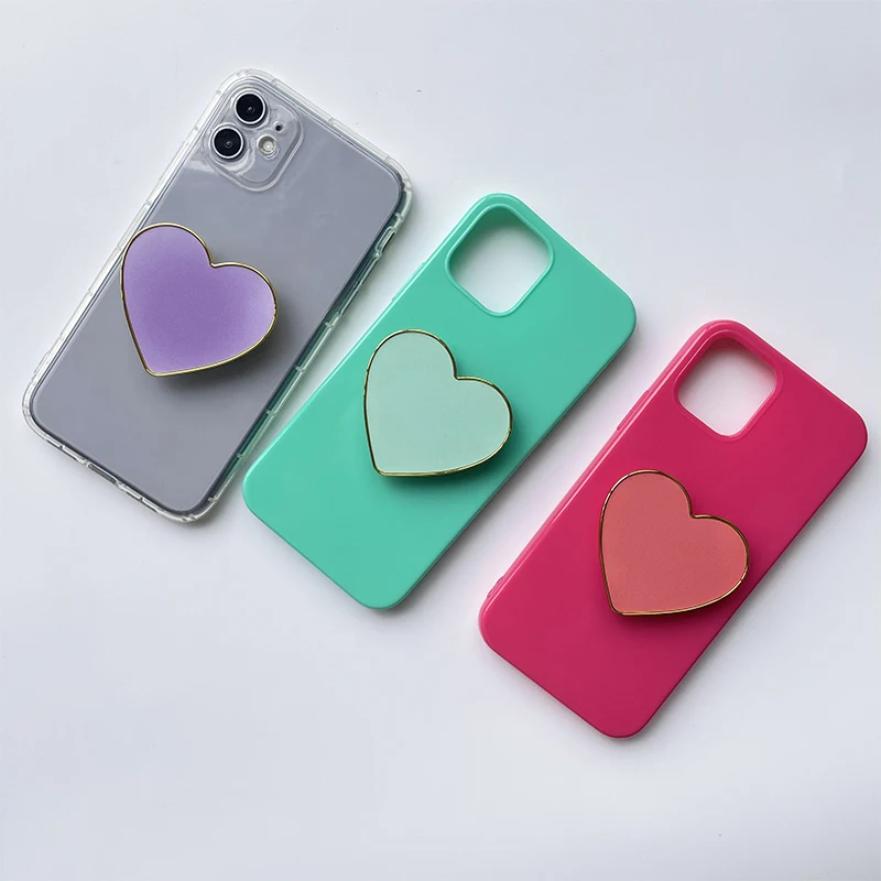 INS Hot-Selling Plain Mobile Phone Holder Wholesale Solid Color Heart-Shaped Handle Phone Holder Bracket Phone Grip Custom Logo