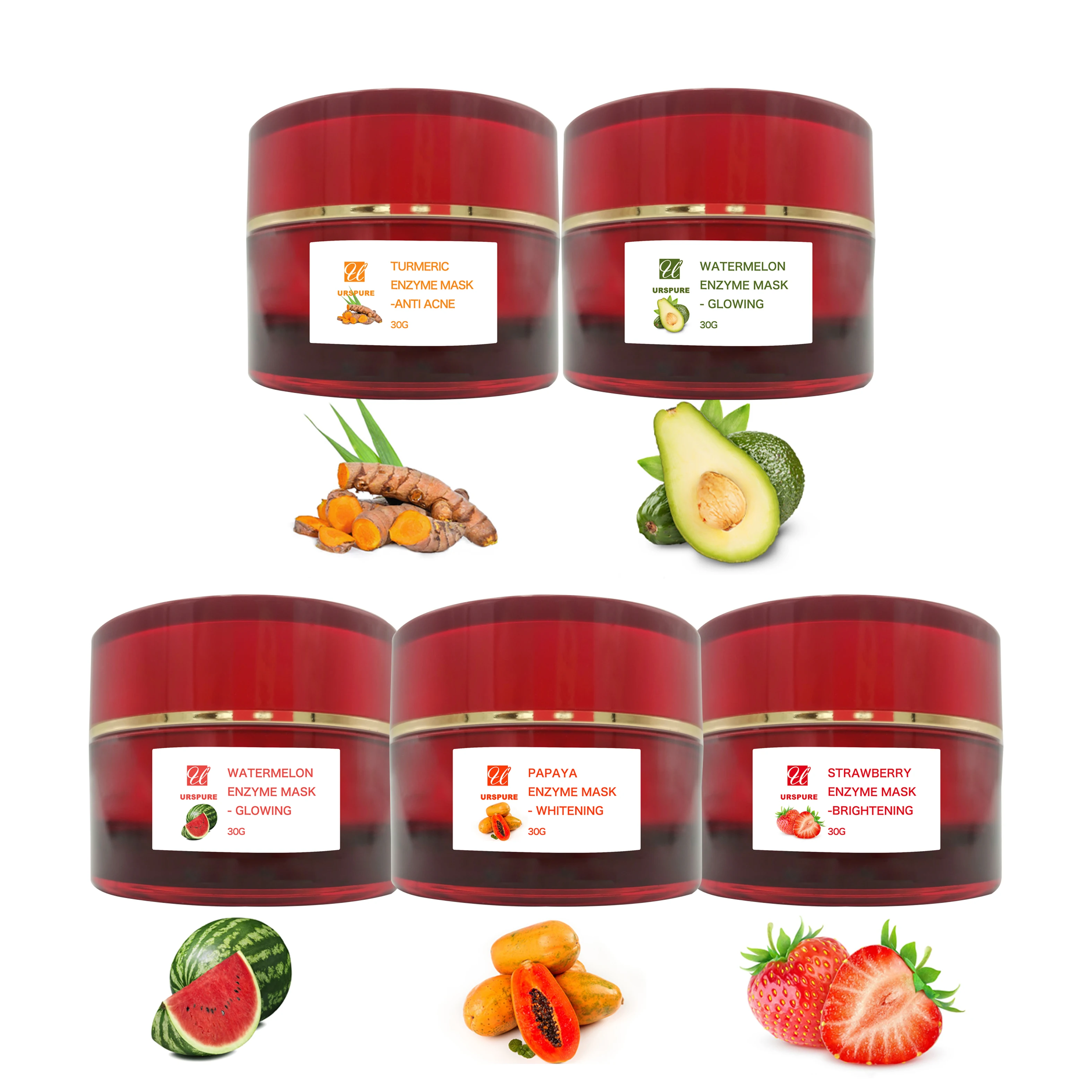 Skin Care  Hydrating Organic Berry Fruit Enzyme Mask Avocado Strawberry Watermelon Turmeric Papaya Gel Face Clay Jelly Mask