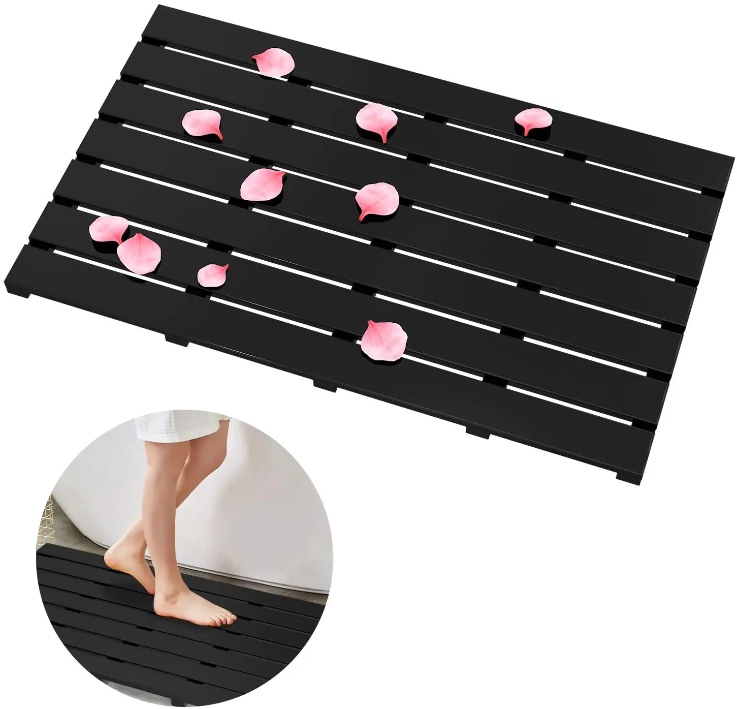 Rectangle Wood Bamboo floor bathroom bath mats Mould Resistant non slip shower Mat for luxury shower