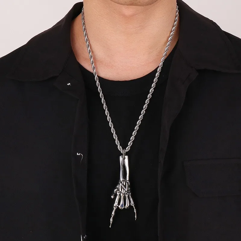 Dark Rock Hip Hop Gesture Necklace Creative Trendy Male Ghost Claw Stainless Steel Gesture Pendant Necklace Male