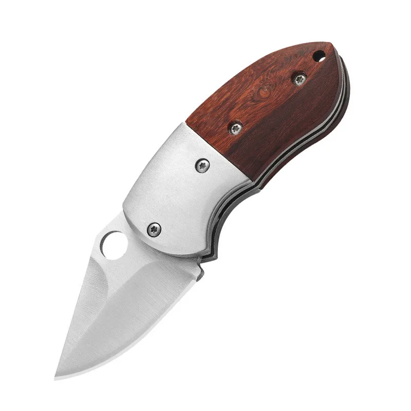 Mini wooden handle camping folding knife Express knife Outdoor hiking knife gifts for men and women