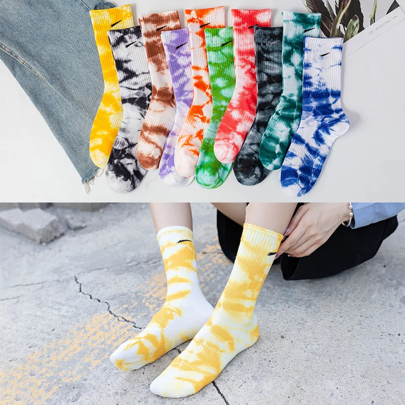 oem wholesale cotton sports socks crew casual socks men design custom logo pattern embroidery tie dye socks