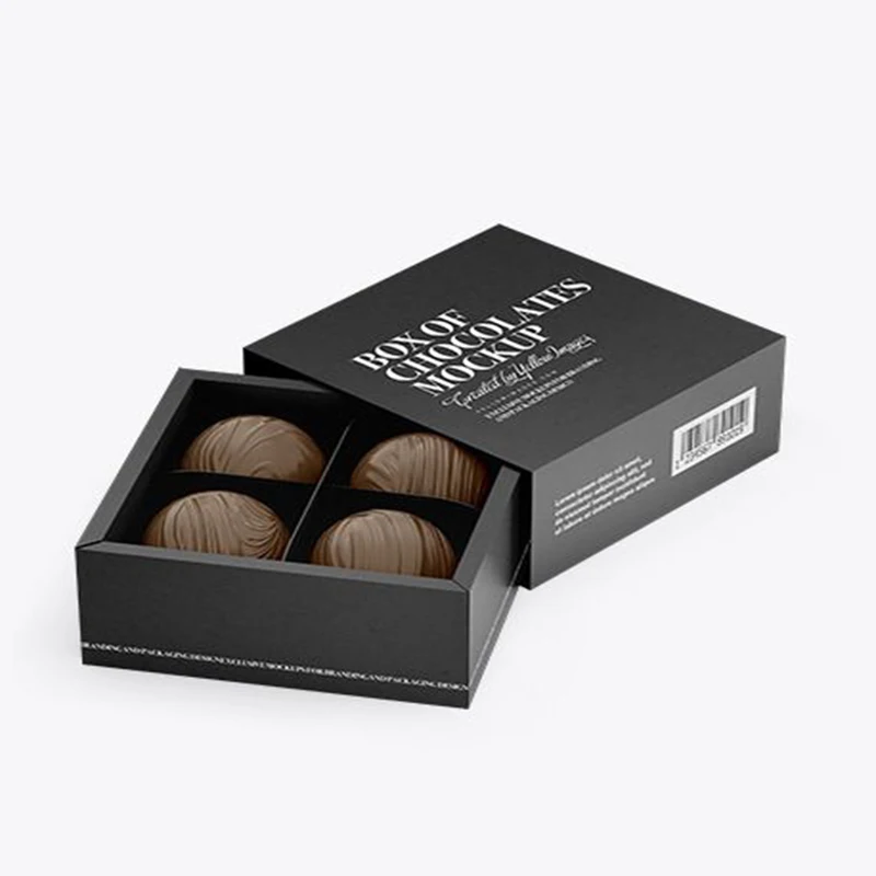 Bonbon Chocolate Truffle Packaging Boxes Cardboard Paper Custom Logo Printed Luxury Candy Dessert Sweet Black Kraft Paper OEM