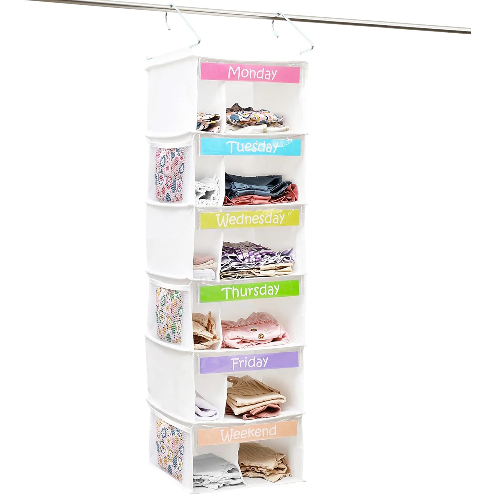 Kids Closet Organizers and Storage,Weekly Hanging Clothes Organizer,Daily Kid Outfit Organization,6 Shelf,Monday Through Weekend