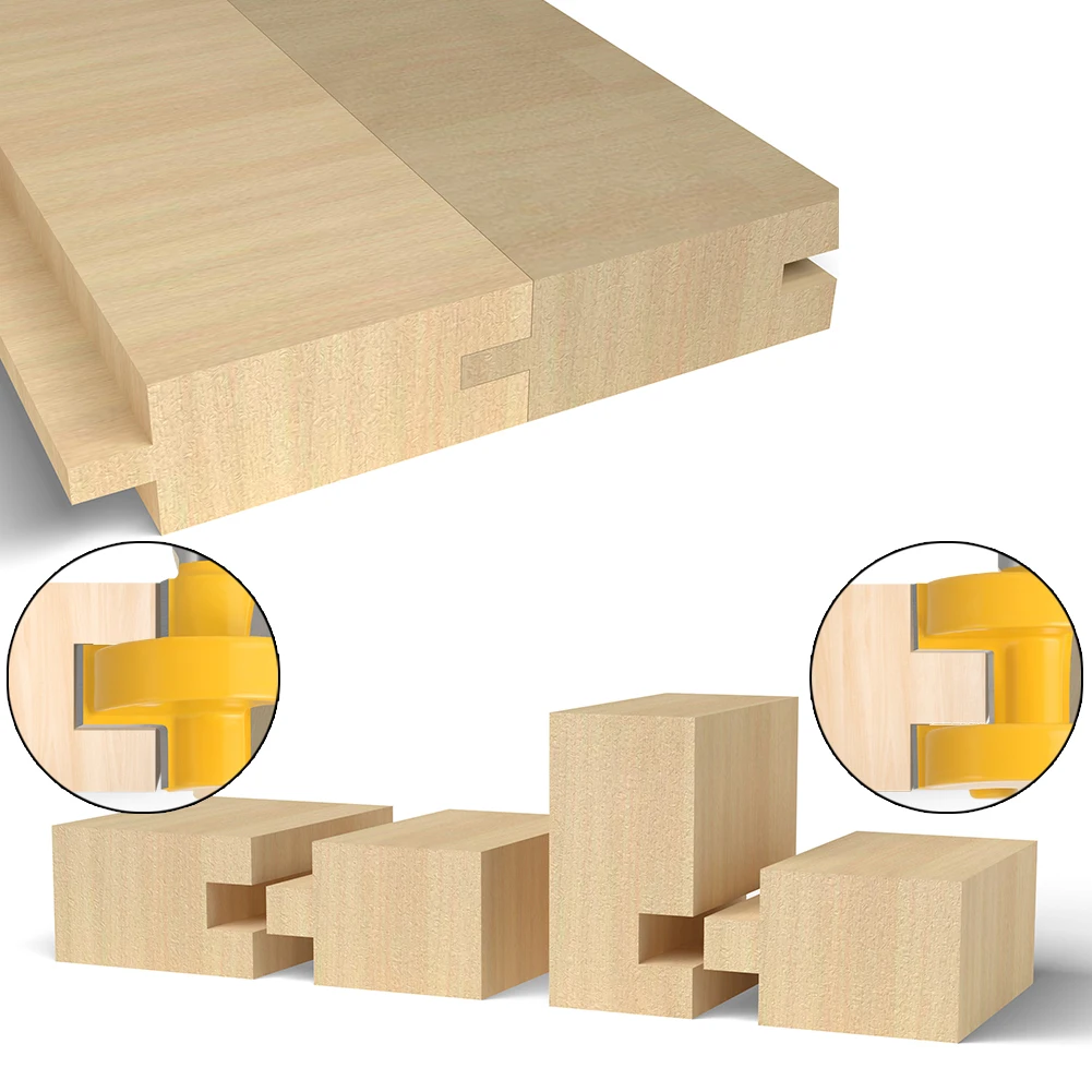 ALPHA 2pc 1/2' 12mm Shank T-Slot Square Tooth Tenon Milling Cutter  High Quality Large Tongue & Groove Joint Router Bit Set