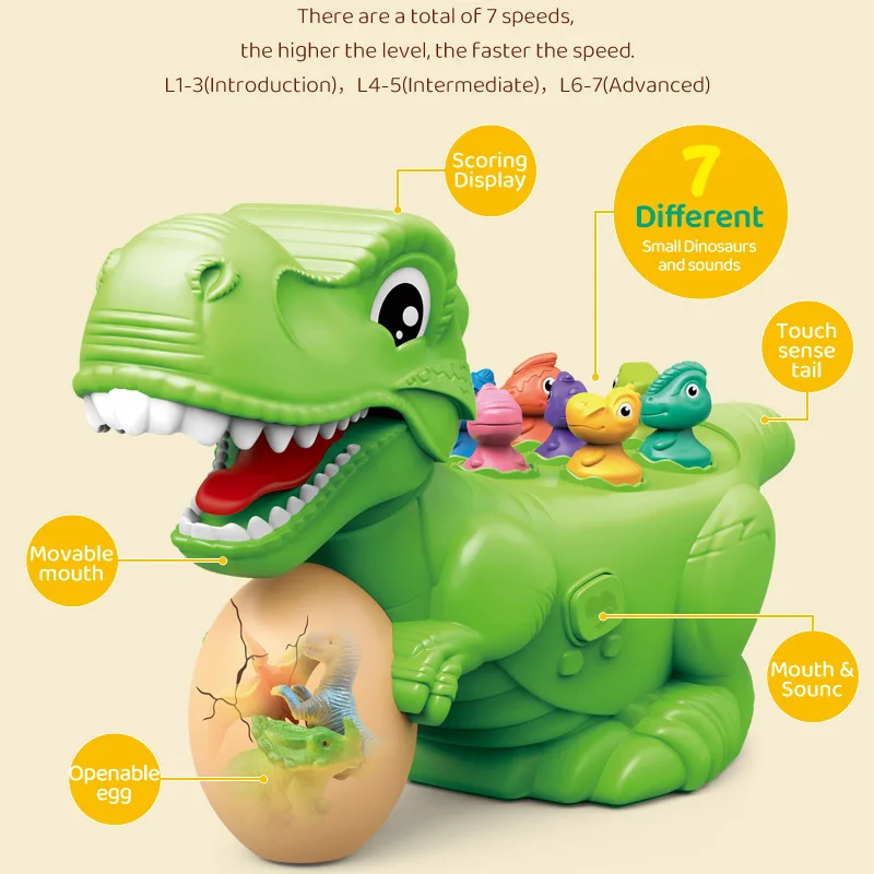 kids hand-eye coordination game toys interactive whack a dinosaur with light and sound Boys Girls Toys Mole Fighting Game