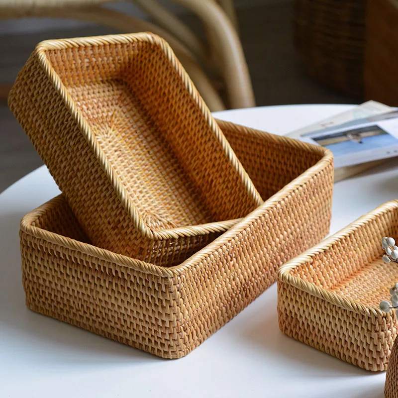 Robben Fruit Vine Bread Home Decoration Handmade Rectangular Weaving Wicker Storage Basket