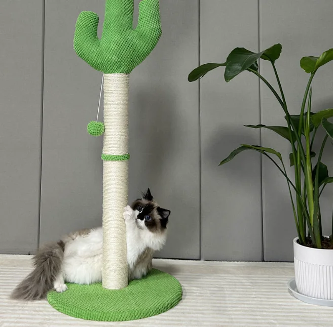 Cactus Cat Tree for Indoor Cats  Scratching Post Cactus Cat Scratcher with  Scratching Poles and Dangling Ball Large