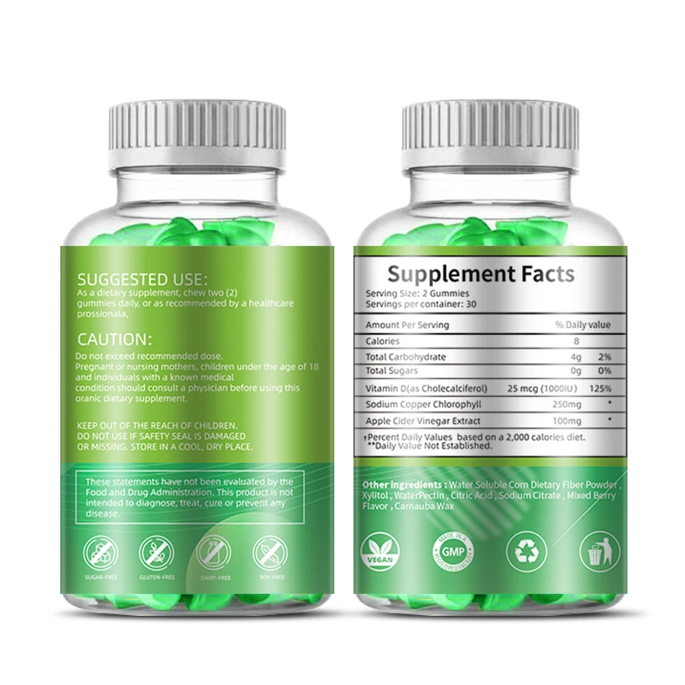 OEM/ODM Private Label Organic Vegan Chlorophyll Gummies Chlorophyll gummy for Detox Diarrhea Promote Digestion