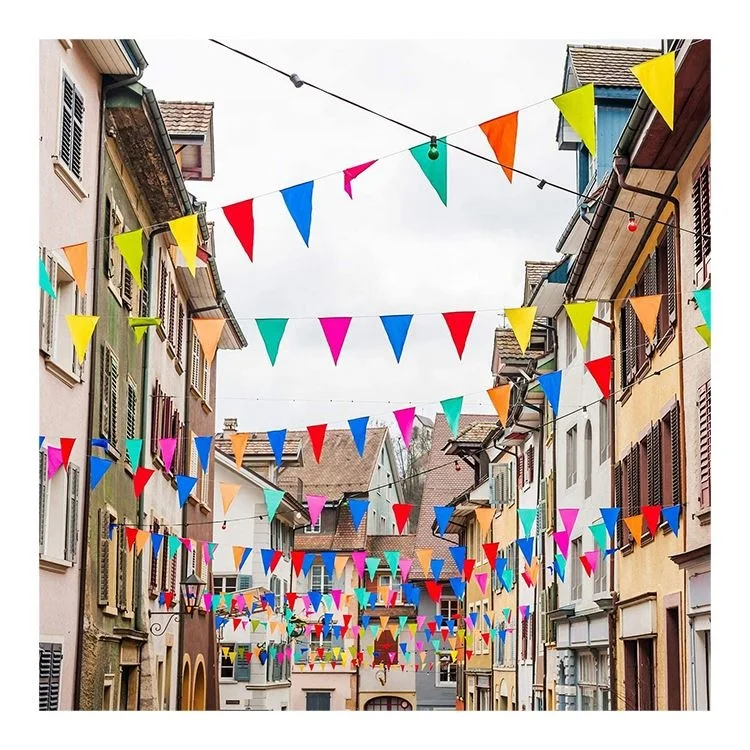 OEM ODM High Quality Custom Polyester Fabric Colorful Pennants String Flag Triangle Bunting Banner for Celebration Decoration