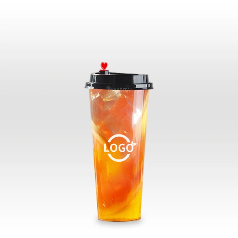 China Factory Custom logo Bubble tea cup 16 oz 500ml 24oz 700ml Custom U Shape plastic cup with lid Thick hard milk tea boba cup