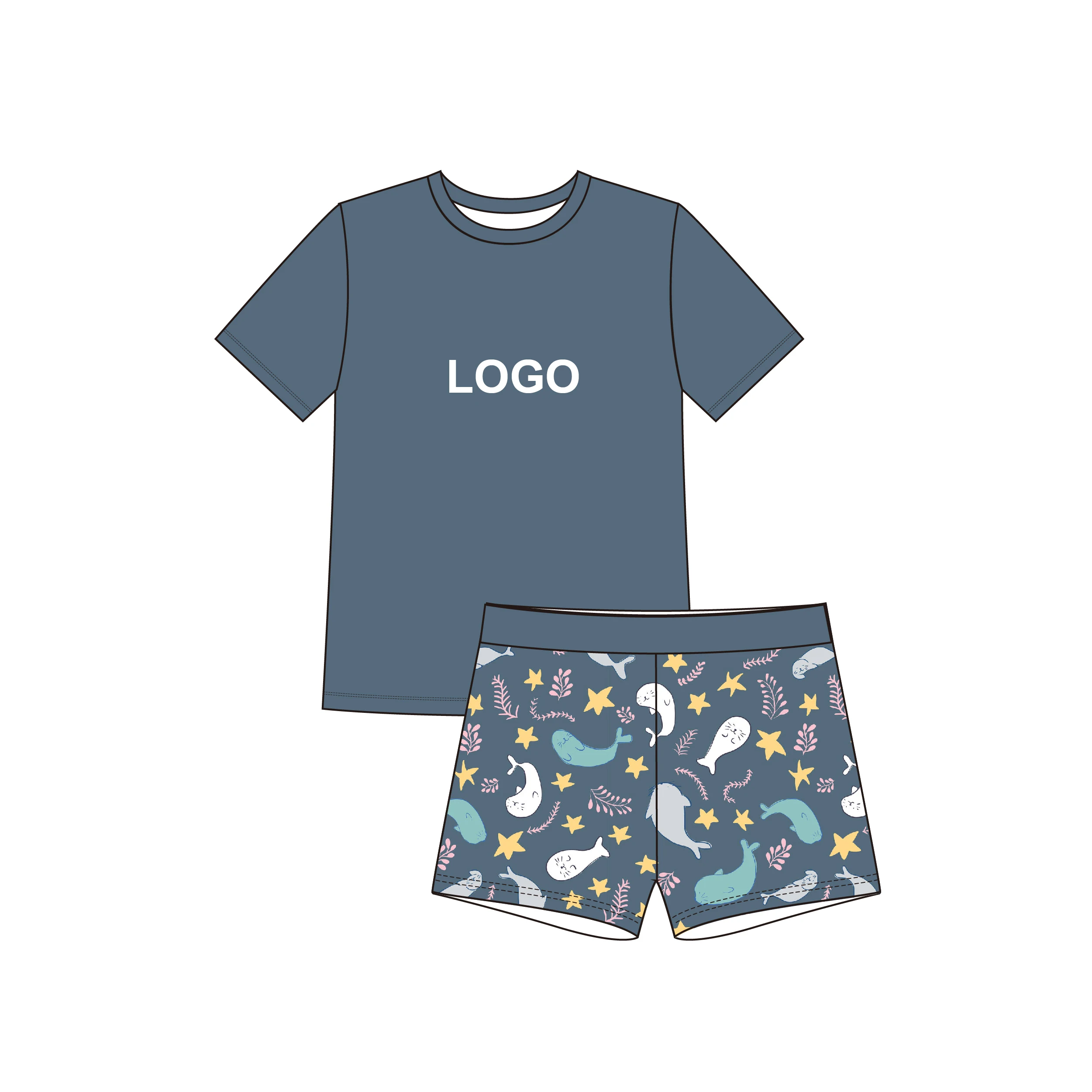 Customized Cute 1-3 Years Old Children Girl Swimwear Beach Bathing Suits Short Sleeve Kids Girls Swimsuit Two Pieces