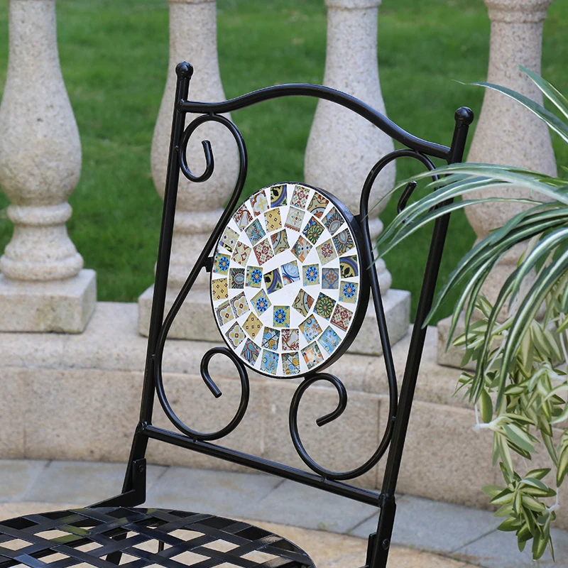 Royal Hand Made Mosaic Bistro Set Stone Dining Table and Chair 3 Piece