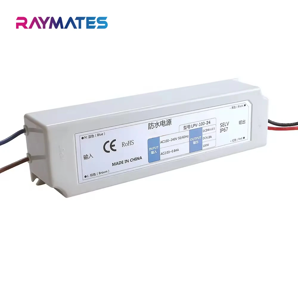 RAYMATES LPV-100-24 100W 24V 4.2A IP67 Waterproof Plastic Shell LED Driver Switching Power Supply