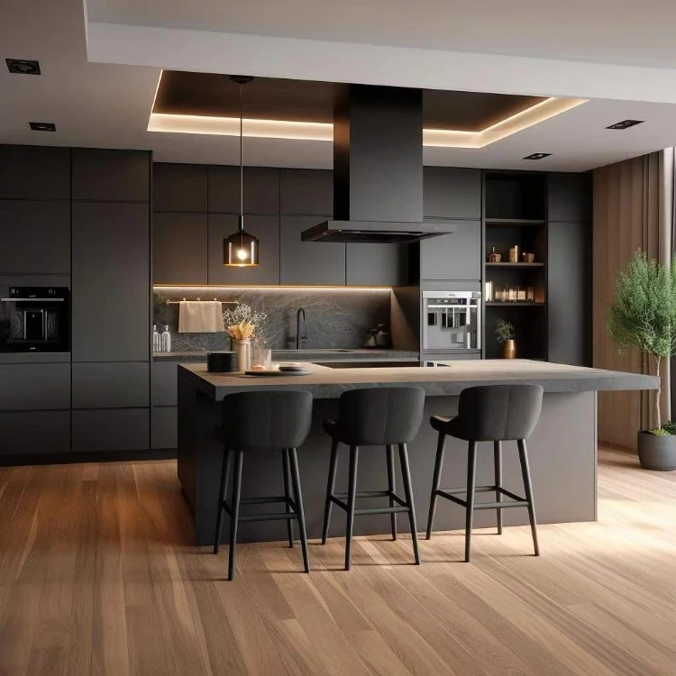 High-End Modular Cabinets Kitchen Furniture Modern Style Villa Kitchen Cabinet Black Kitchen Cupboards