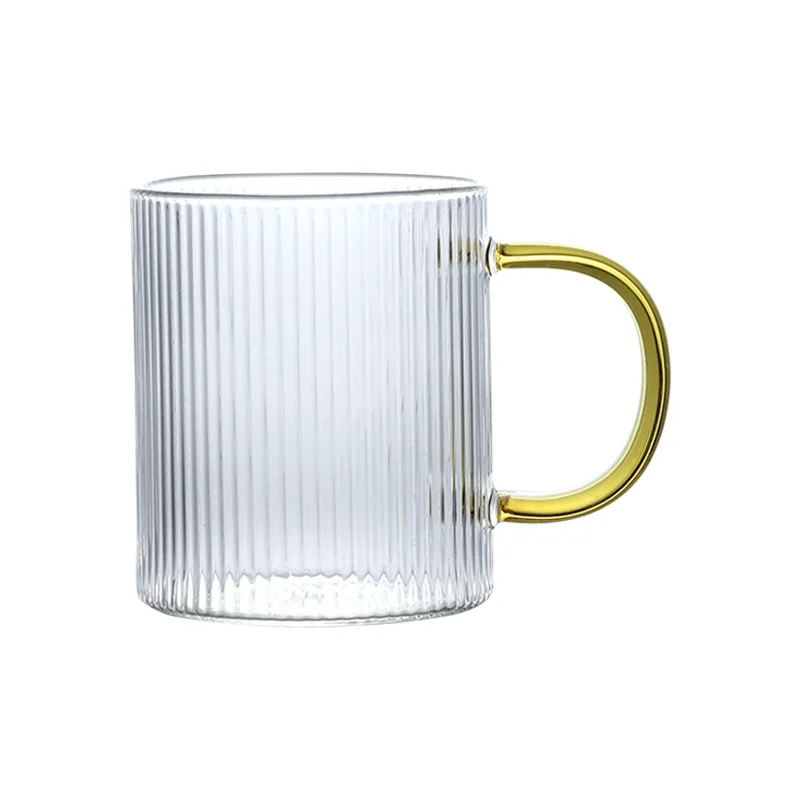 Optic Ribbed Portable Transparent Glass Coffee Mug Water Cup Teacup Cocktail Drinkware for Bar Beverages Milk