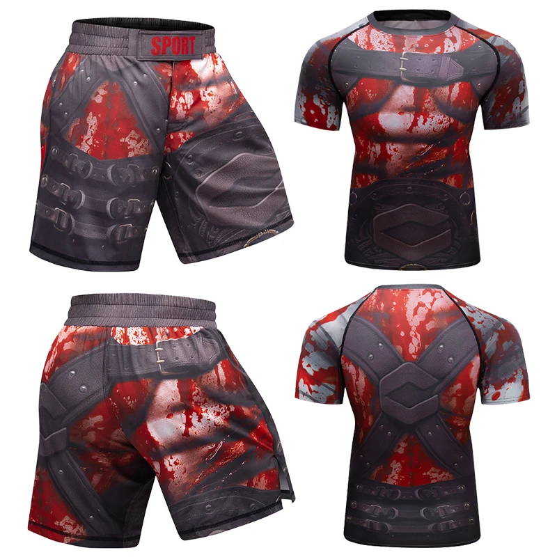 Cody Lundin MMA BJJ Shorrts and Tight Rash Guard Fitness Gym Wear Men Set Custom Logo Breathable OEM