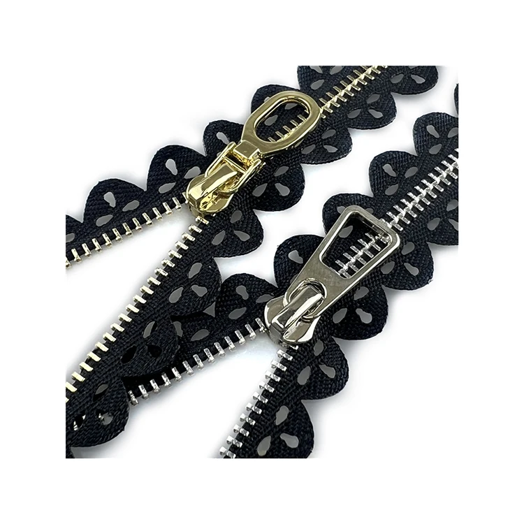 Cheap China Made Custom No.3 Metal Zipper Puller Hot Lace Fabric With Closed Tail Metal Zipper