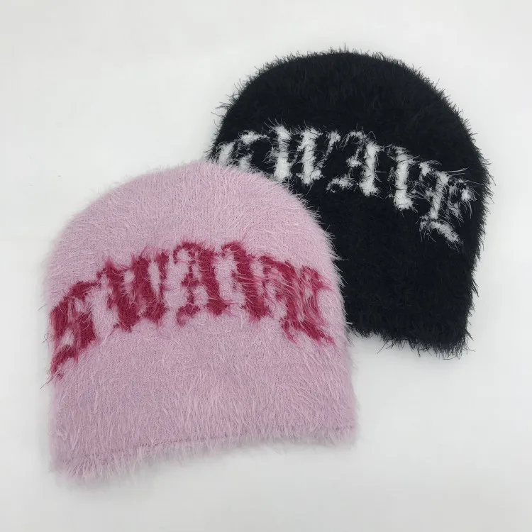 Custom Mohair  Winter Hat Outdoor Unisex Mohair Material Beanie Hat