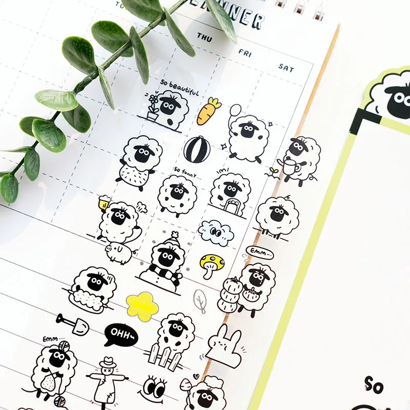 Nekoni Original Designs Animal Stickers Sheet Waterproof Stickers Sheep Panda Dog Bear PVC Decals Vinyl Sticker Planner Decals