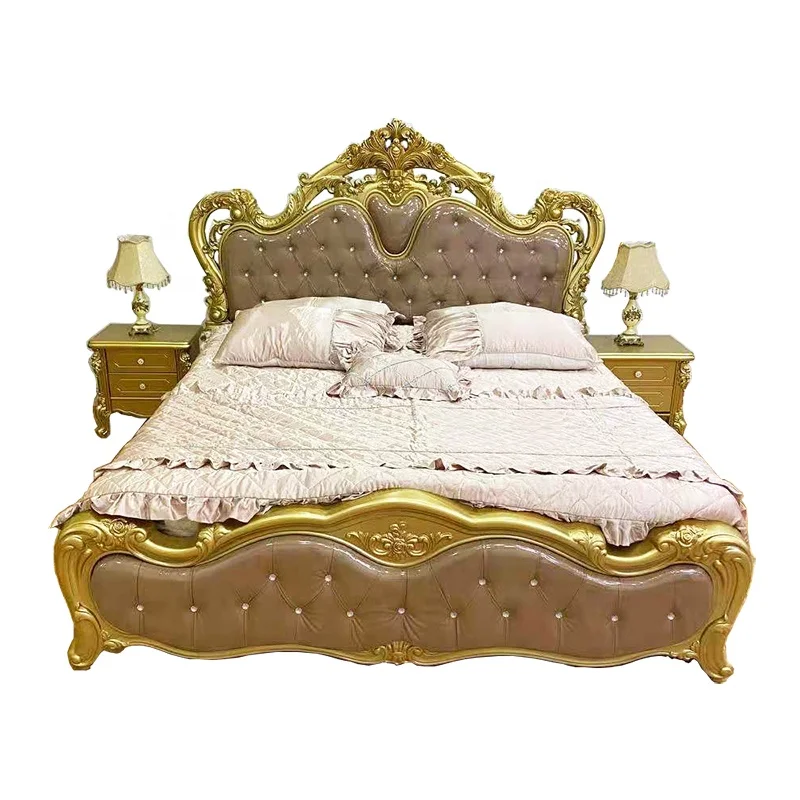 Gold Bedroom Furniture Set home European double bed storage queen leather soft bed