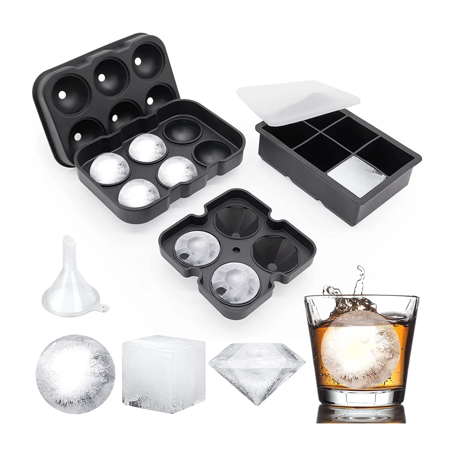 Custom Reusable Whiskey Accessories Ice Ball Molds Silicone Mold Ice Cube Tray