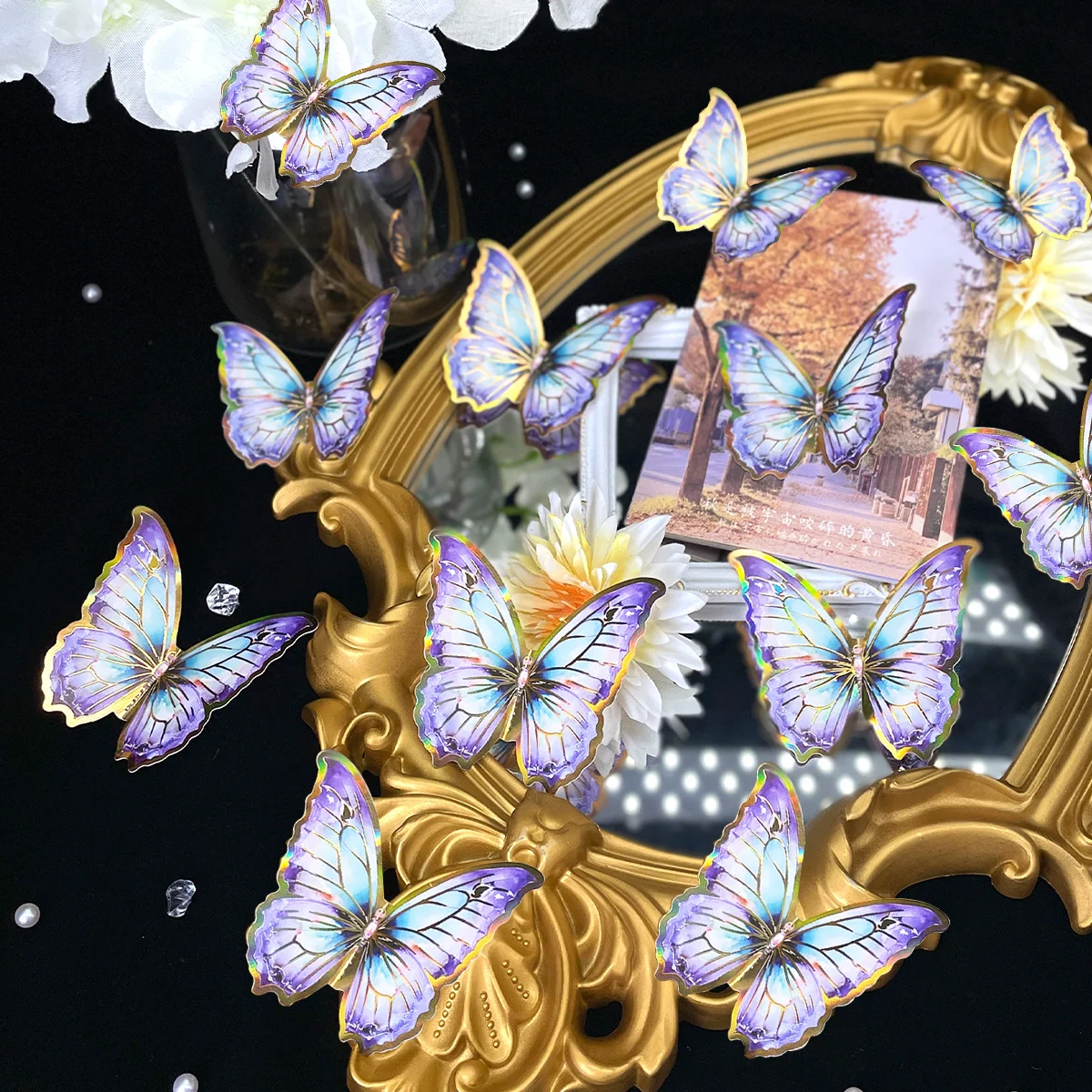 12pcs 3D three-dimensional colorful silver butterfly stickers wedding festival party balloon decoration wall stickers