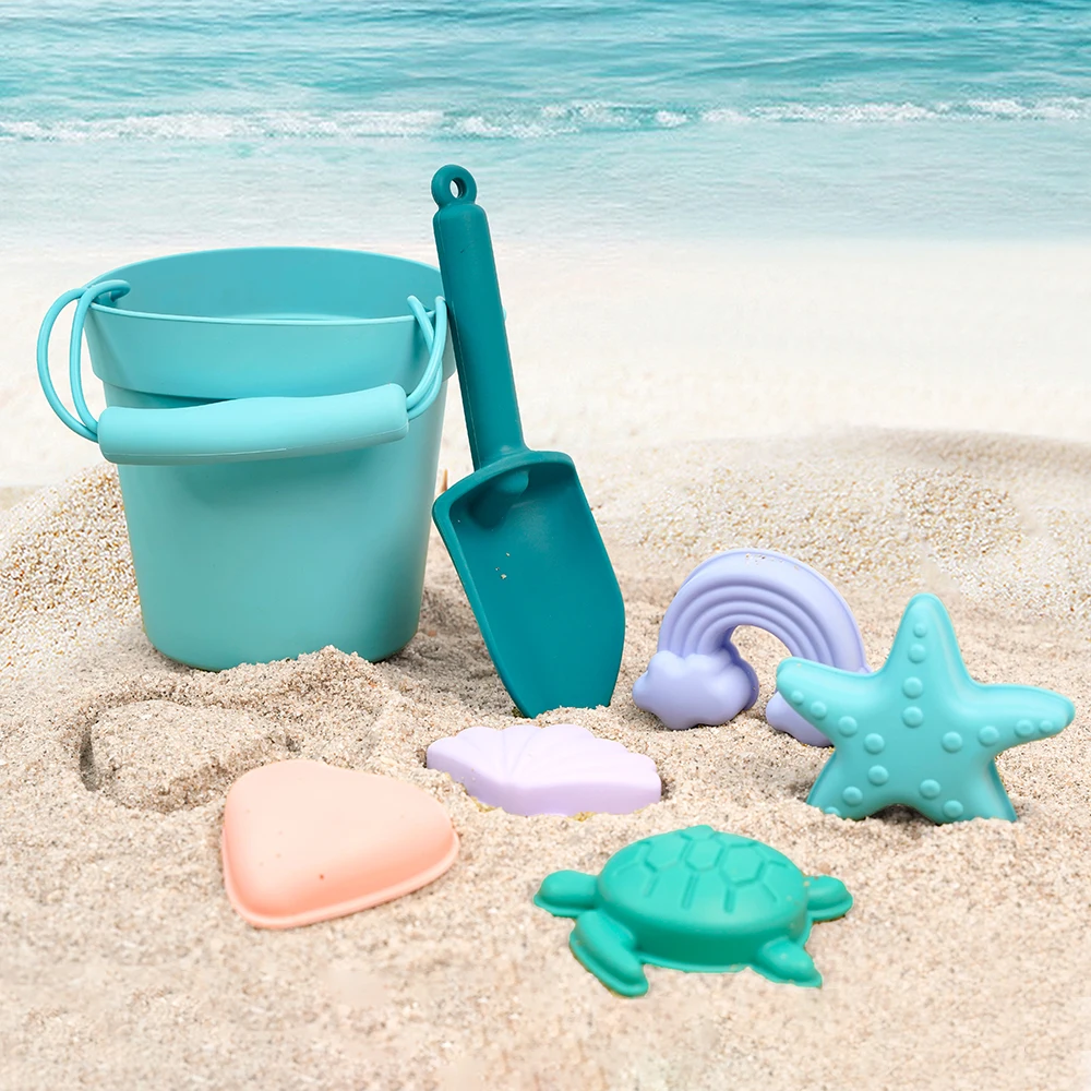 Silicone Foft Bucket Set for Kids Play at Beaches BPA Free Food Grade Silicone Beach Toys for Toddler Custom Prints and Color OK