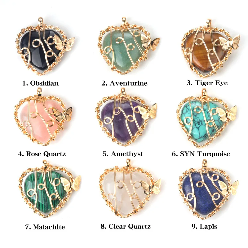 Unisex Crystal Heart-Shaped Pendant Necklace Natural Silk Butterfly Tree Life for Weddings and Children Wholesale Jewelry