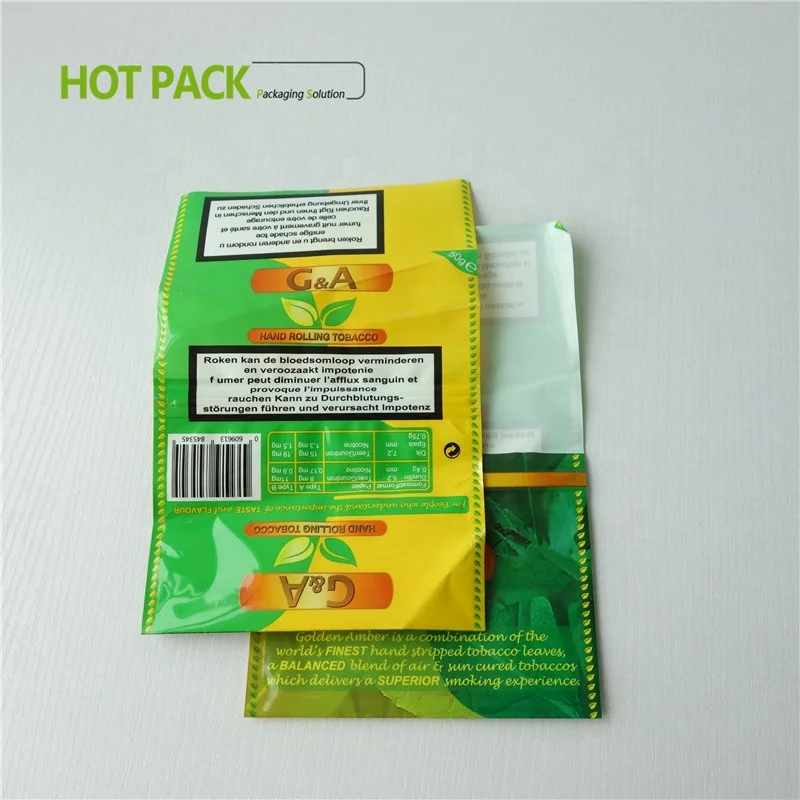factory price empty golden leaf rolling tobacco pouches with zipper/OEM hand rolling tobacco pouches made in China