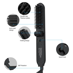 Foldable Electric Beard Straightening Men Quick Styler Oem Foldable Beard Comb Heated Brush Kit Hair Straightener