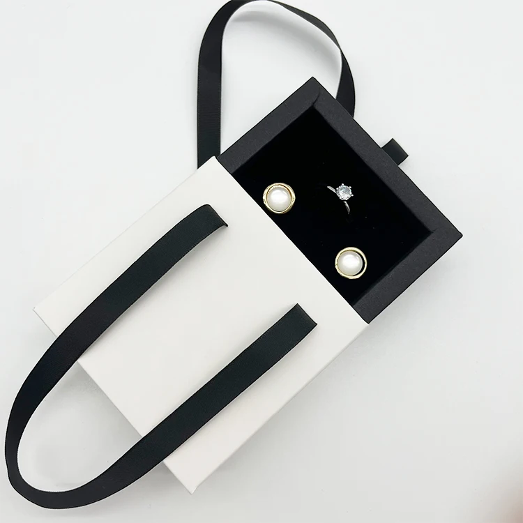 Custom Luxury Ribbon Cardboard Premium Gift Jewelri Paper Boxes Drawer Jewelry Box Necklace Packaging Wholesale With Logo