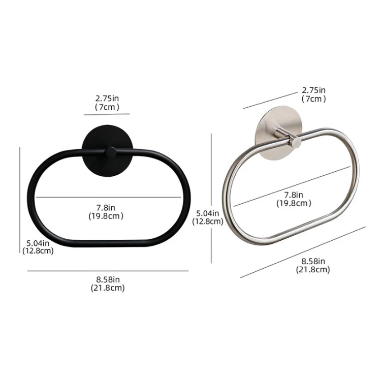 Hotel towel ring bathroom Oval shape self adhesive black hand towel ring round holder towel with ring