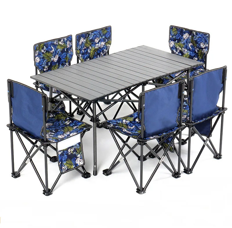 Wholesale Outdoor Folding Table And Chair 7-piece Set Aluminum Alloy Portable Storage Stool Leisure Camping Table Combination Se
