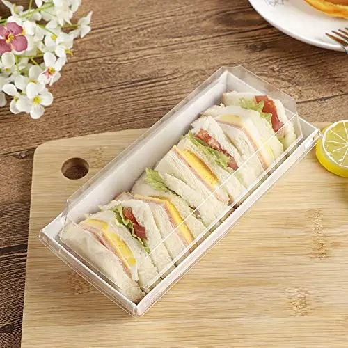 Wholesale rectangular sandwich box with lid kraft paper packaging disposable Breakfast Bread Dessert Packaging