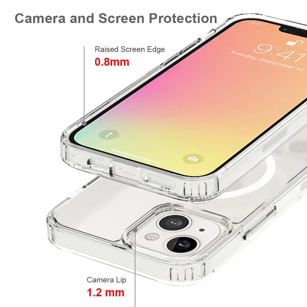 Factory Price Magnetic Mobile Phone Bags Cases Acrylic+TPU Phone Case Shockproof for iPhone 13 14 15 Pro Max