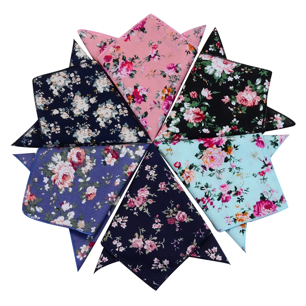 Classic Vintage Floral Cotton Pocket Square Red Bule Print Handkerchief for Men Woman Chest Custom Hanky 22cm*22cm