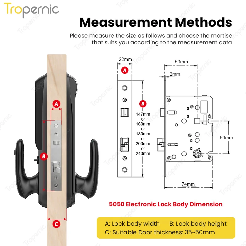 Tropernic Tuya Smart Home Digital Keypad Door Lock Biometric Fingerprint Smart Door Lock