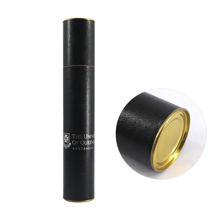 Grain Leatherette Sliver Stamping Diploma Tube Metal Aluminium University Certificate Scroll Holder