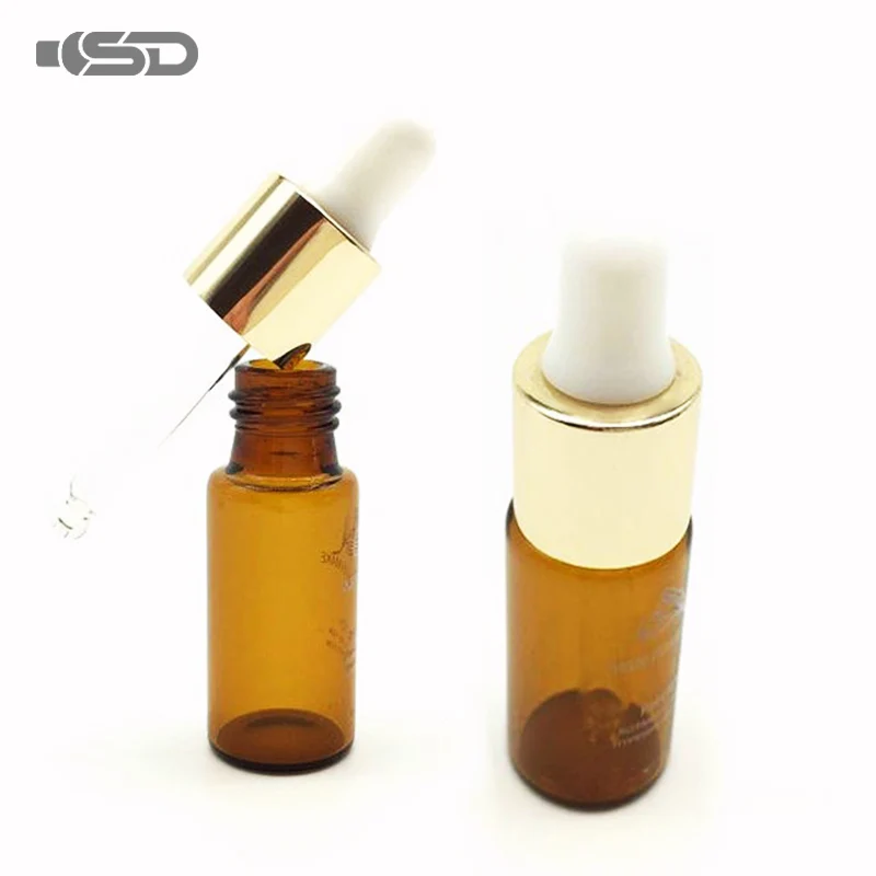 5ml Custom Colors Amber Essence Sample Bottles Essential Oil Serum Dropper Tubular Glass Bottle Vial
