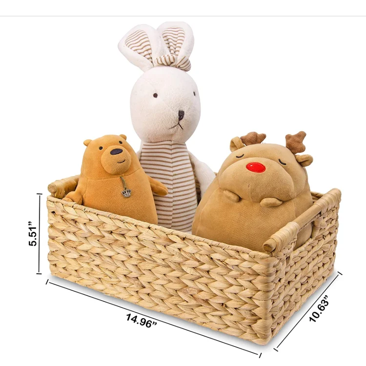 Novel Design Non Toxic Water Proof Wooden Handles Display Shelves Large Rectangular Wicker Basket