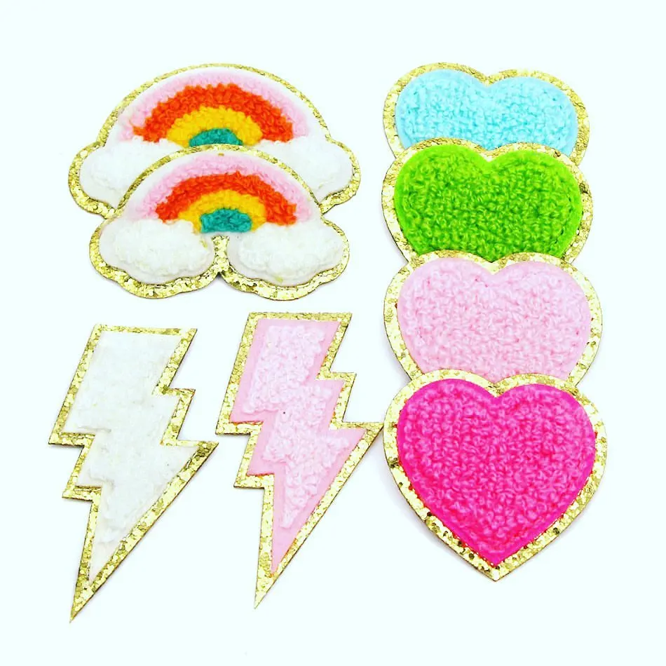 Custom pattern patch rainbow lightning smiley iron on clothing custom chenille patches